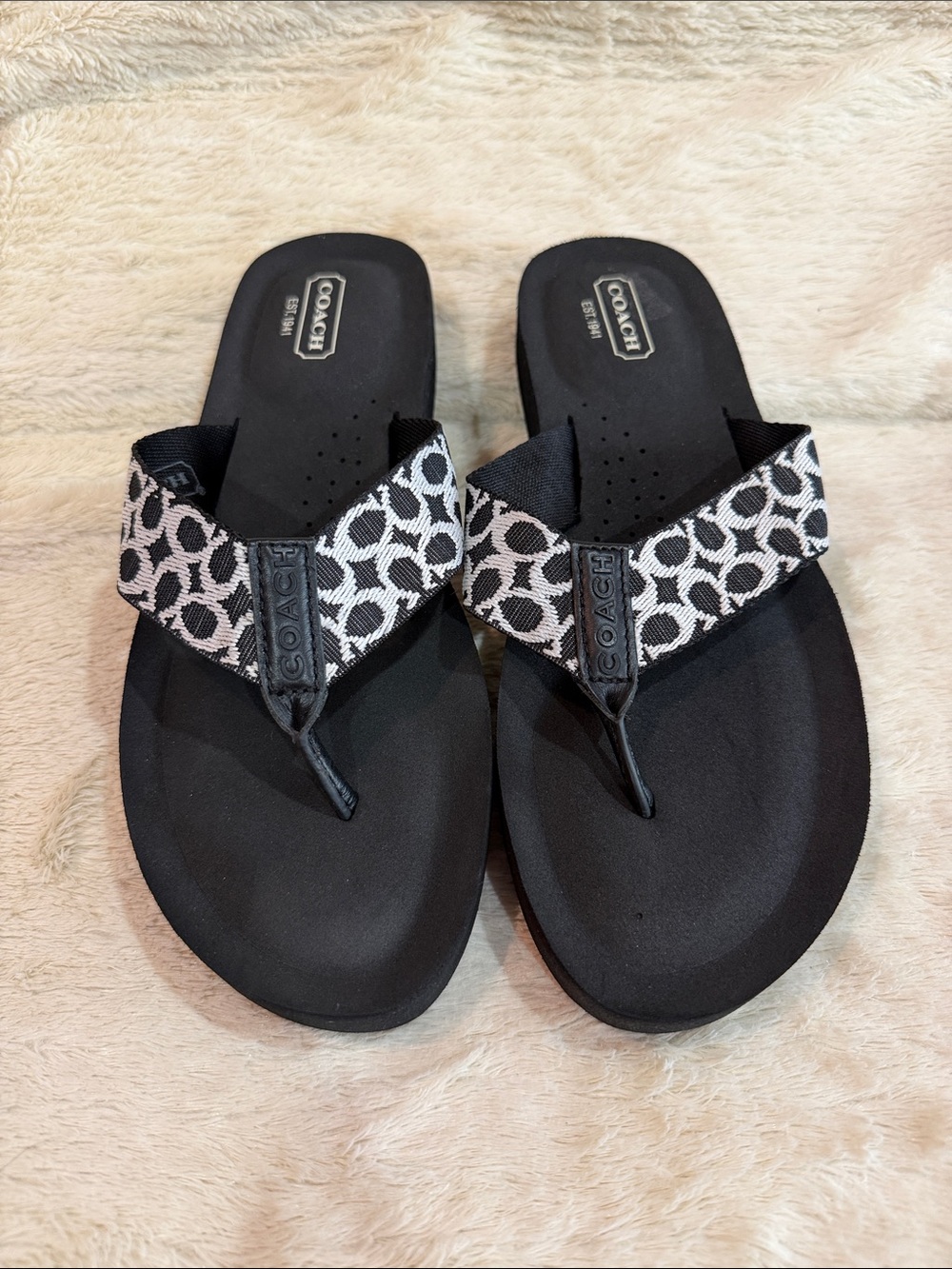 Coach Black & White Signature Flip Flop Sandals